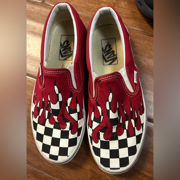 Vans custom Slip-On Checkerboard Flame Red & White Shoes - Picture 1 of 9
